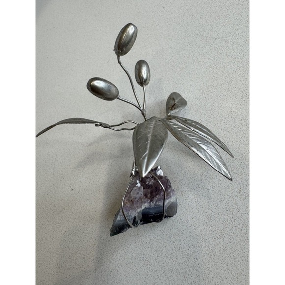 Amethyst Crystal Metal Olive Branch Sculpture Tree Art Piece Parts Repair - Picture 3 of 9